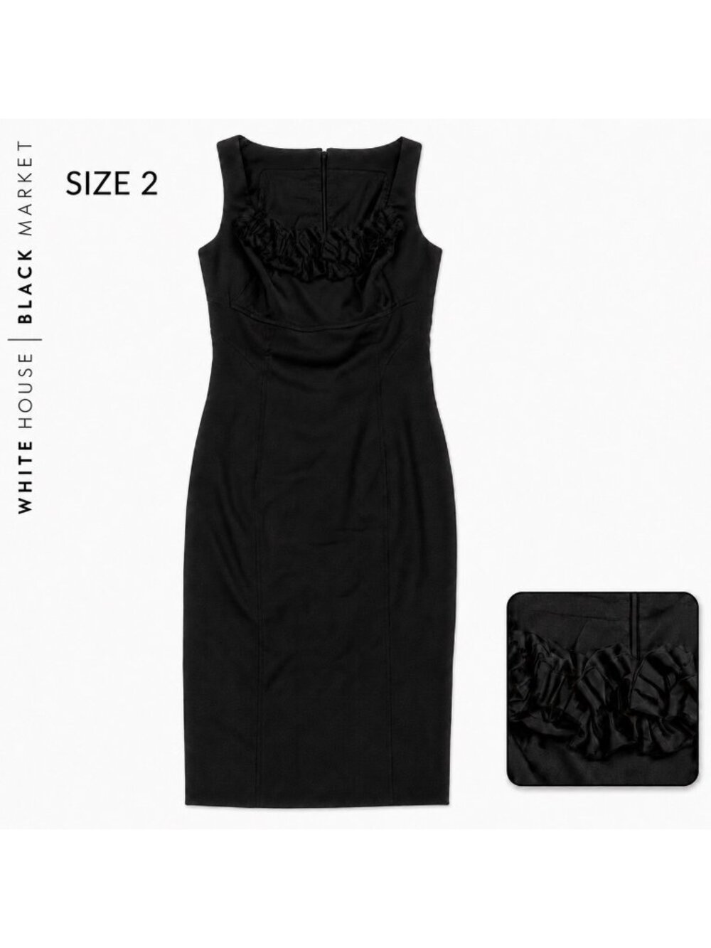 White House Black Market Dress 2 Black Ruffle Neck Sheath Cocktail Classic Glam